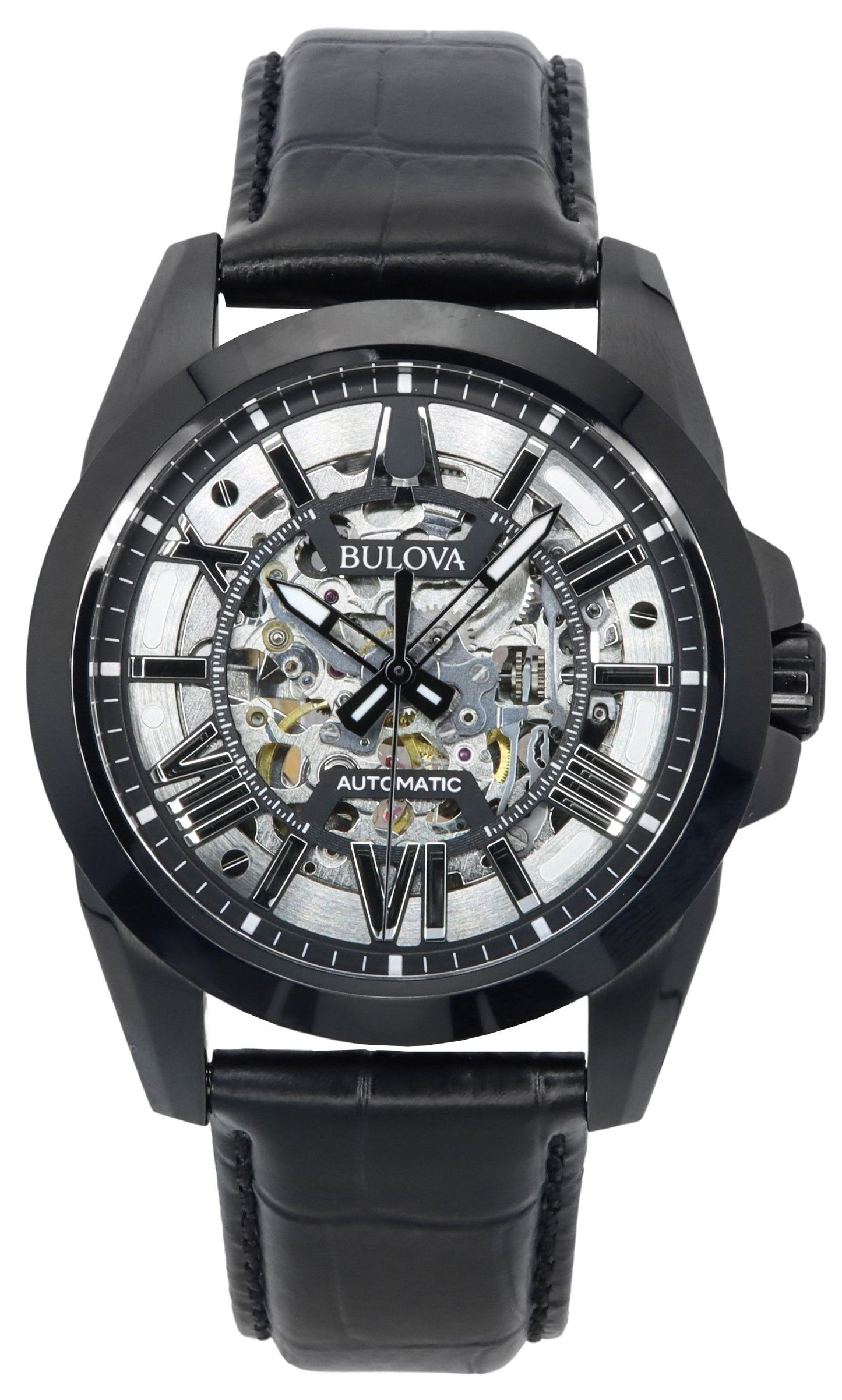 Bulova Classic Sutton Lederarmband Silver Skelett-Zifferblatt Automatik 98A304 100M Herrenuhr