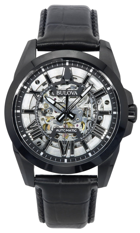 Bulova Classic Sutton Lederarmband Silver Skelett-Zifferblatt Automatik 98A304 100M Herrenuhr