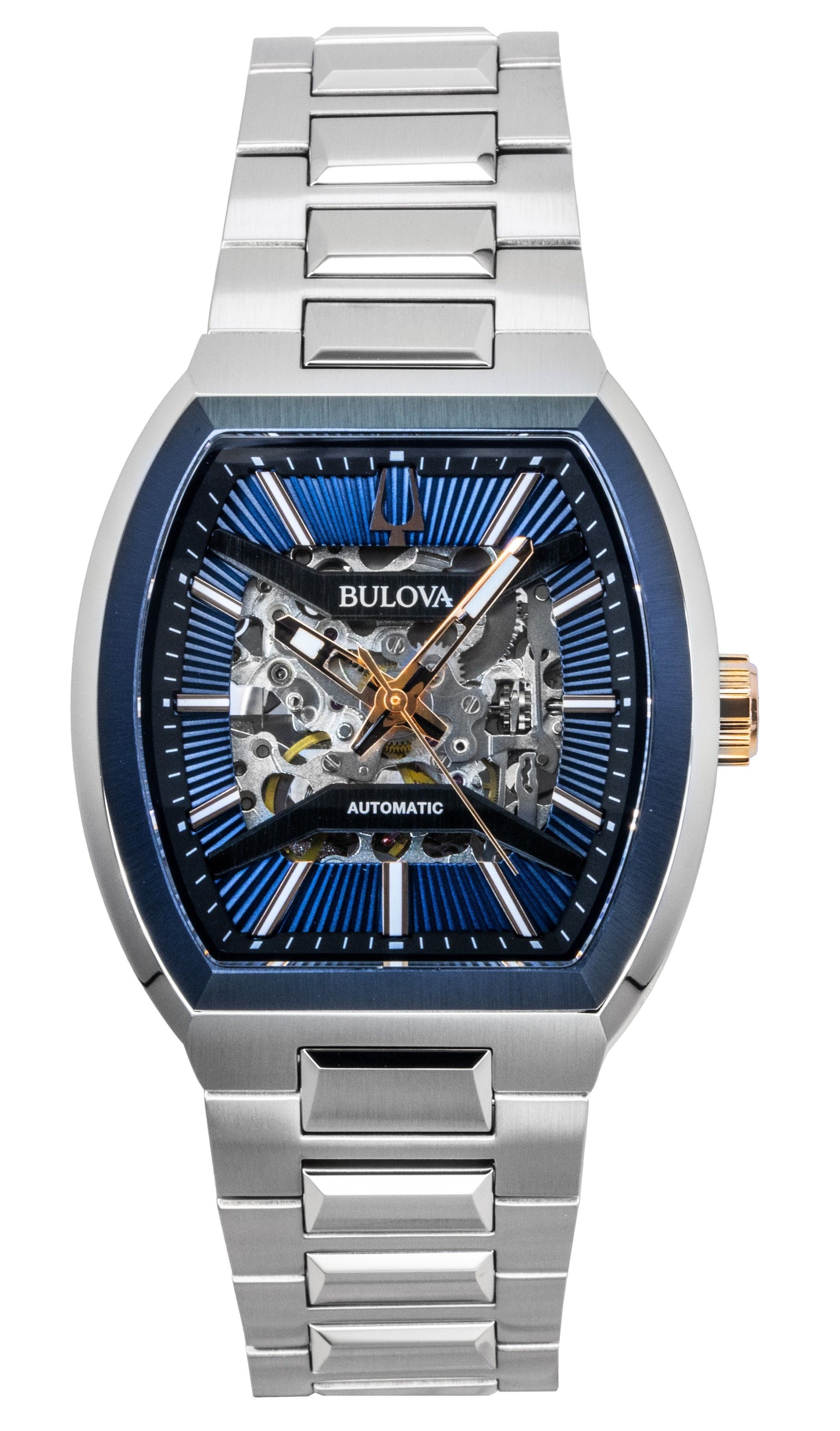 Bulova Maquina Edelstahl Blaues Zifferblatt Automatik 98A319 Herrenuhr