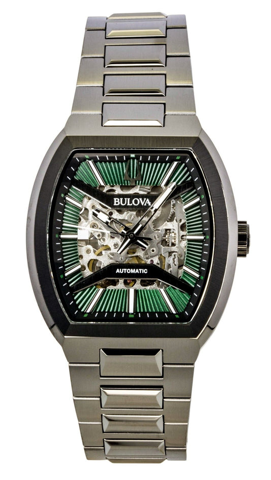 Bulova Maquina Edelstahl Green Skelett-Zifferblatt Automatik 98A321 Herrenuhr