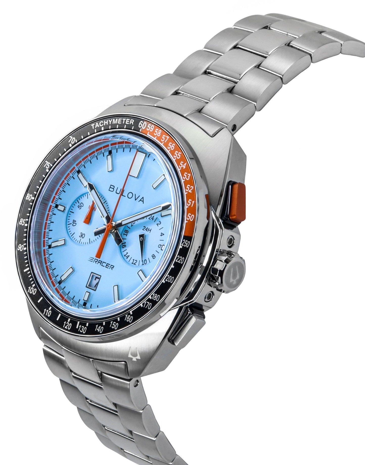 Bulova Racer Chronograph Edelstahl Blaues Zifferblatt Quarz 98B432 100M Herrenuhr