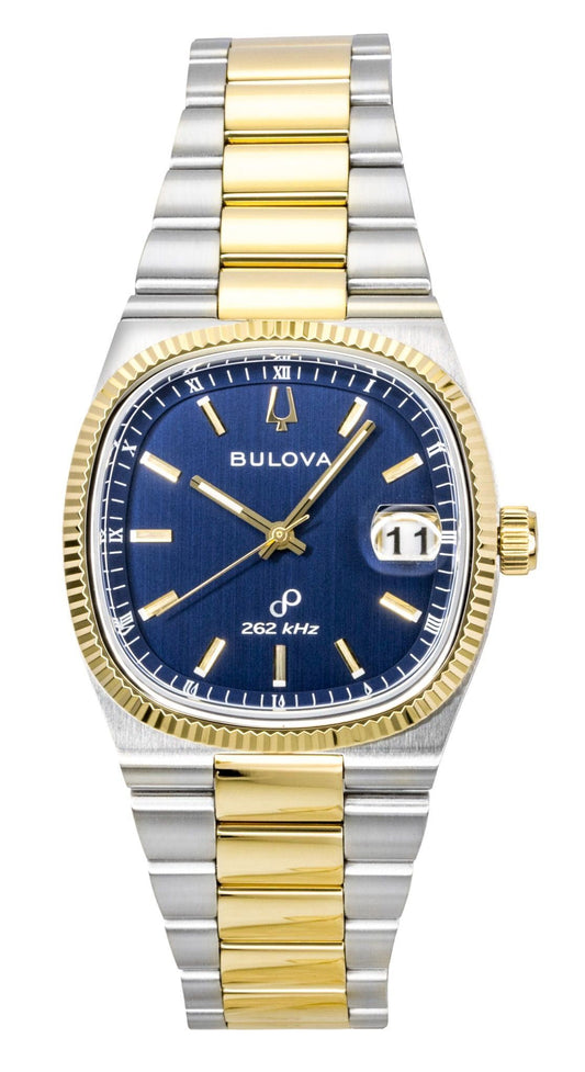 Bulova Super Seville Two Tone Edelstahl Blaues Zifferblatt Quarz 98B462 Herrenuhr