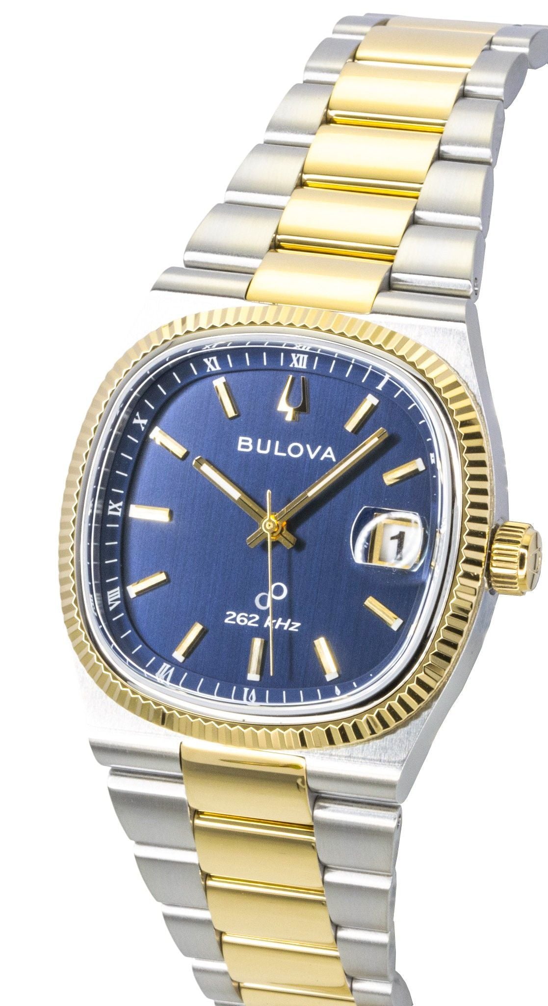 Bulova Super Seville Two Tone Edelstahl Blaues Zifferblatt Quarz 98B462 Herrenuhr