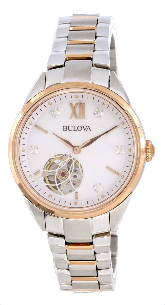 Bulova Classic White Open Heart Dial Automatik 98P170 Damenuhr