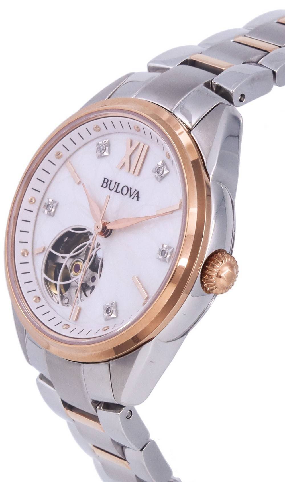 Bulova Classic White Open Heart Dial Automatik 98P170 Damenuhr