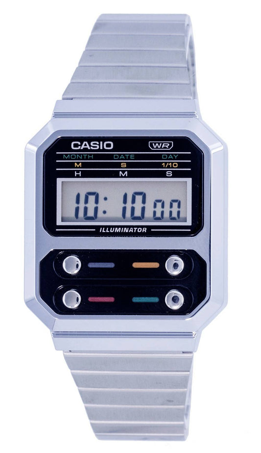 Casio Vintage Digital Edelstahl A100WE-1A A100WE-1 Herrenuhr