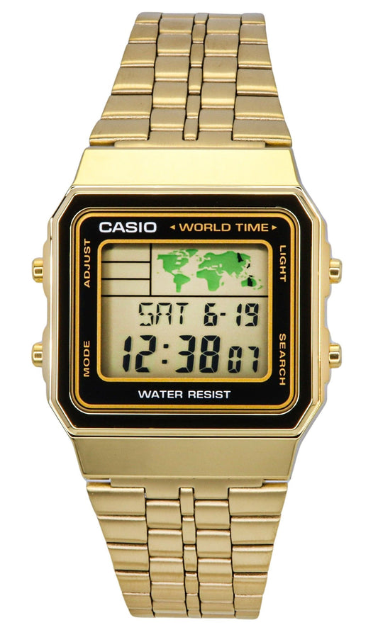 Casio Digital Edelstahl Weltzeit A500WGA-1DF A500WGA-1 Herrenuhr
