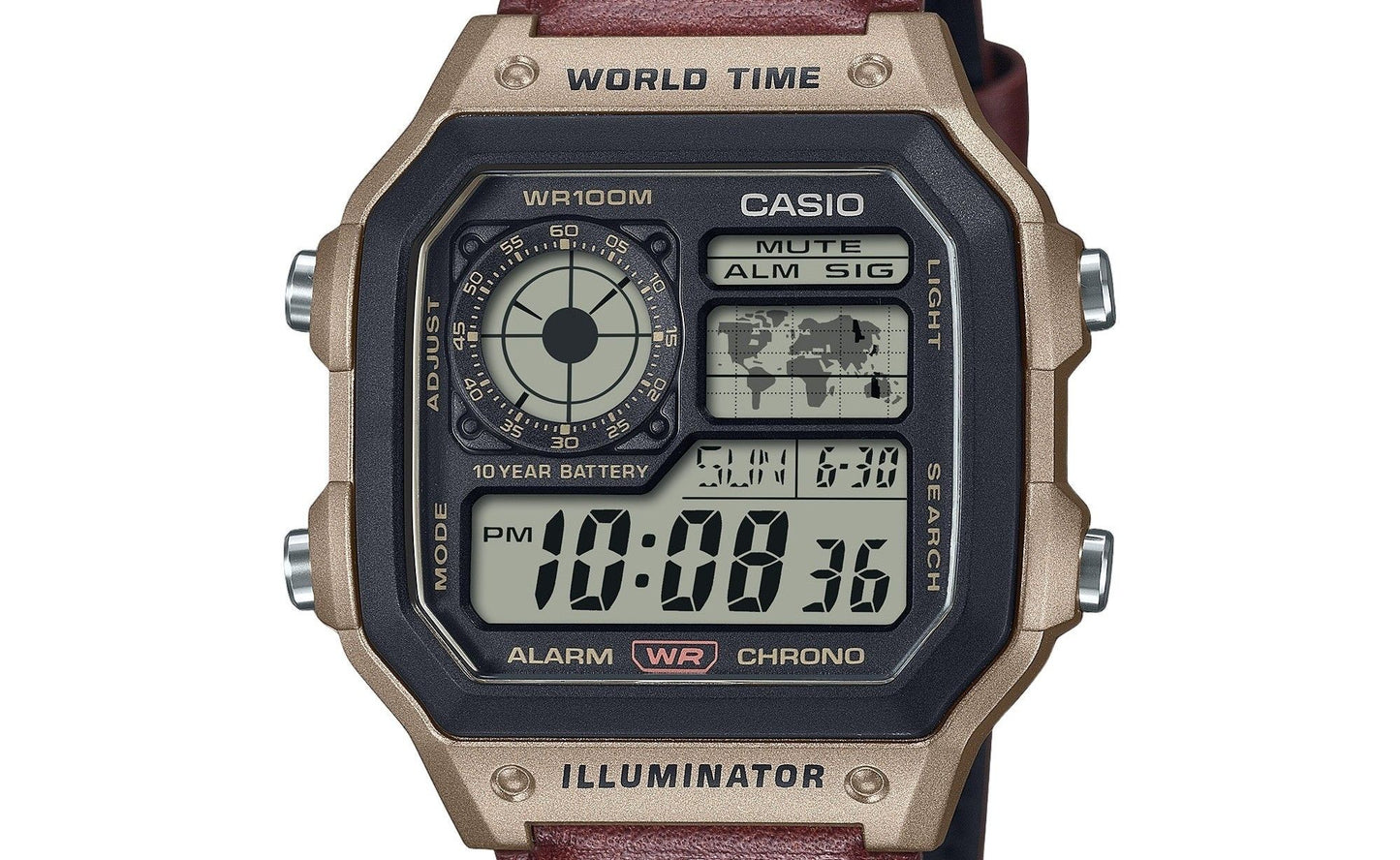 Casio Standard Digital Weltzeit Lederarmband Quarz AE-1200WHL-5AV 100M Herrenuhr