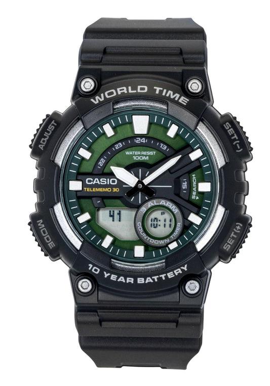 Casio Analog Digital Resin Strap Gr?nes Zifferblatt Quarz AEQ-110W-3A2V 100M Herrenuhr