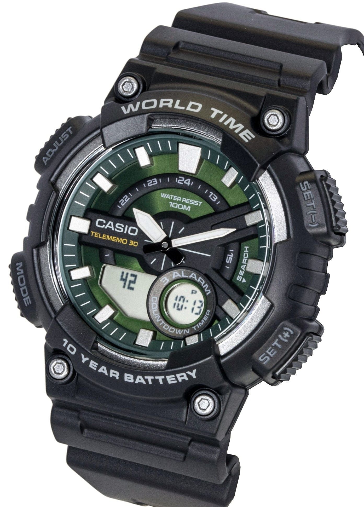 Casio Analog Digital Resin Strap Gr?nes Zifferblatt Quarz AEQ-110W-3A2V 100M Herrenuhr