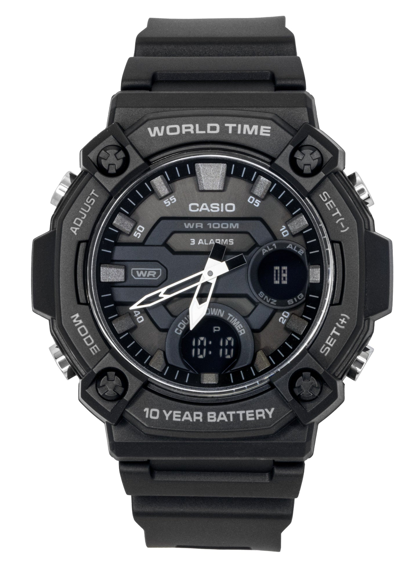 Casio Standard Analog Digital Resin Strap Graues Zifferblatt Quarz AEQ-120W-1BV 100M Herrenuhr