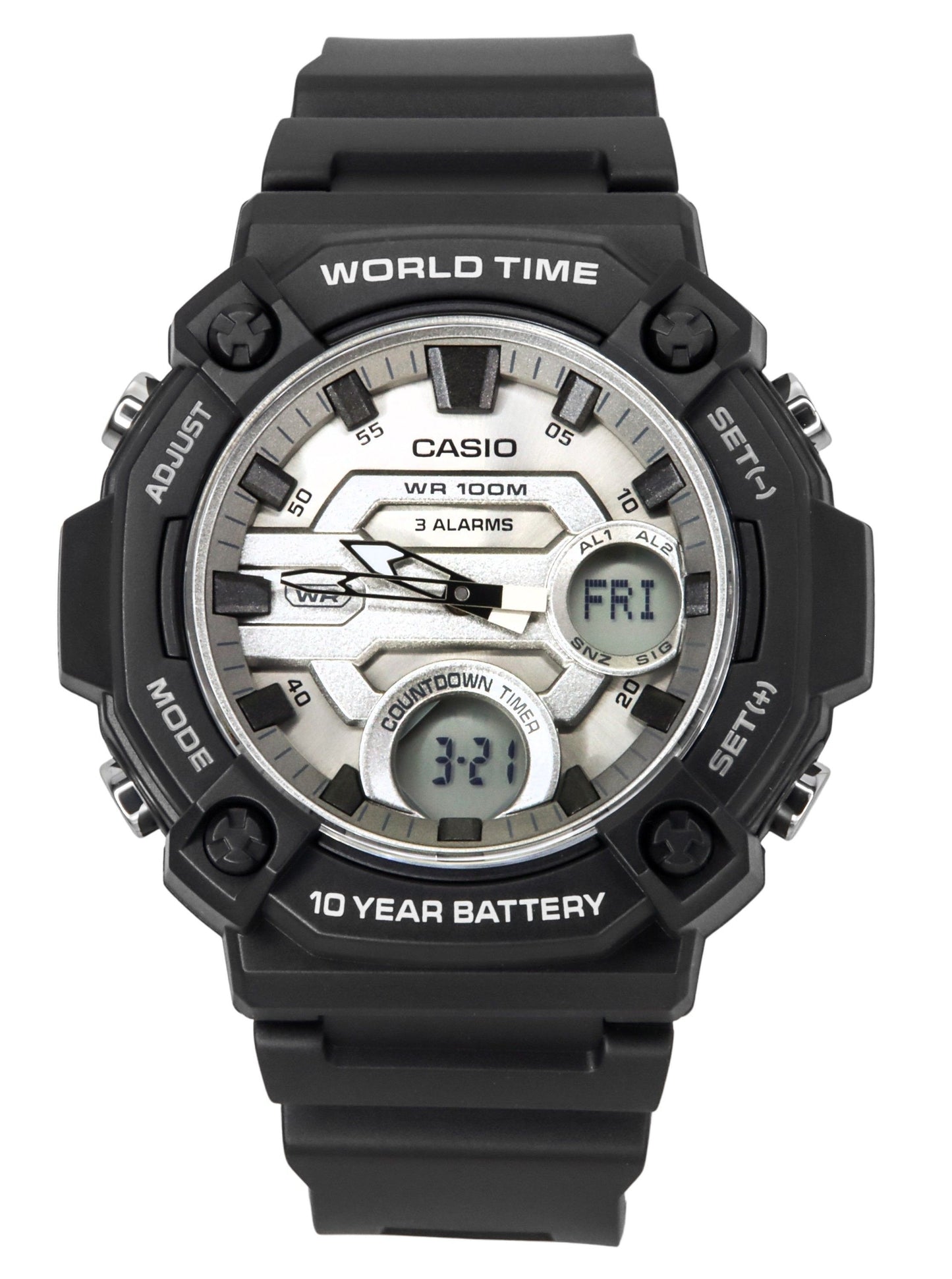 Casio Standard Analog Digital Resin Strap Silberfarbenes Zifferblatt Quarz AEQ-120W-7AV 100M Herrenuhr