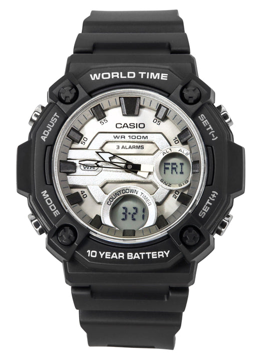 Casio Standard Analog Digital Resin Strap Silberfarbenes Zifferblatt Quarz AEQ-120W-7AV 100M Herrenuhr