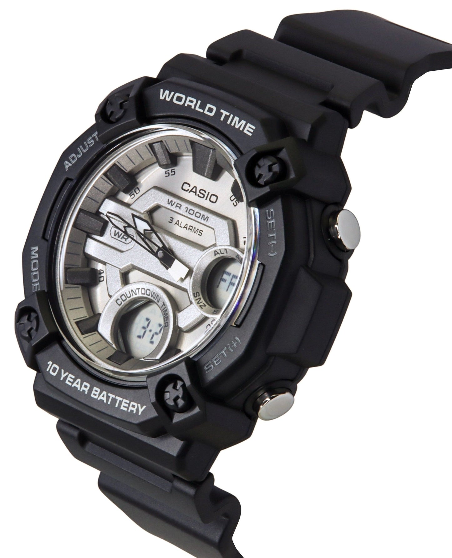 Casio Standard Analog Digital Resin Strap Silberfarbenes Zifferblatt Quarz AEQ-120W-7AV 100M Herrenuhr