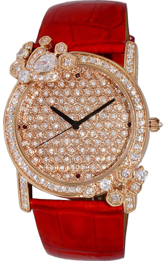 Adee Kaye Royale Collection Crystal Accents Rose Gold Austrian Stone Dial Quarz AK2000-LRG Damenuhr