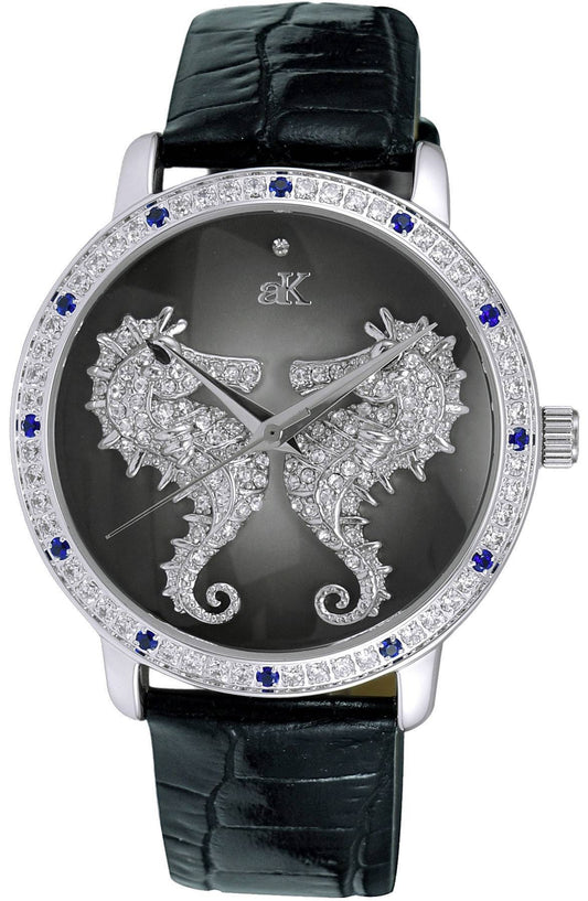 Adee Kaye Seahorsee Collection Crystal Accents Schwarzes Zifferblatt Quarz AK2002-LBU Damenuhr