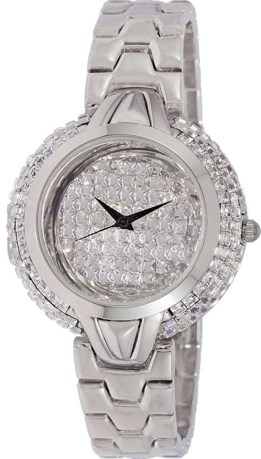 Adee Kaye Starry Collection Crystal Accents Sunray Brass Rhodium Plated Dial Quarz AK2004-L Damenuhr