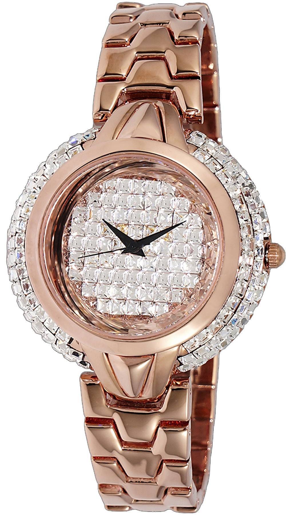 Adee Kaye Starry Collection Crystal Accents Rose Gold Brass Rhodium Plated Dial Quarz AK2004-LRG Damenuhr