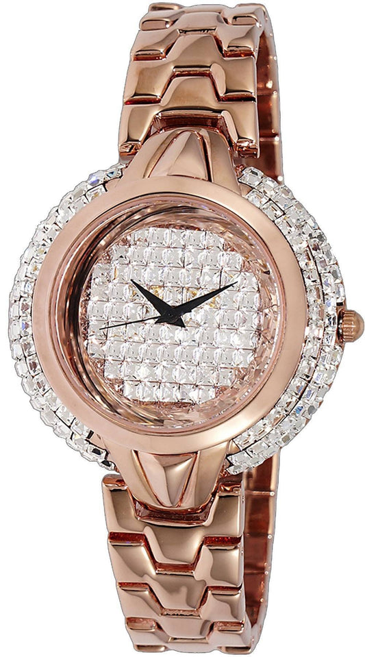 Adee Kaye Starry Collection Crystal Accents Rose Gold Brass Rhodium Plated Dial Quarz AK2004-LRG Damenuhr