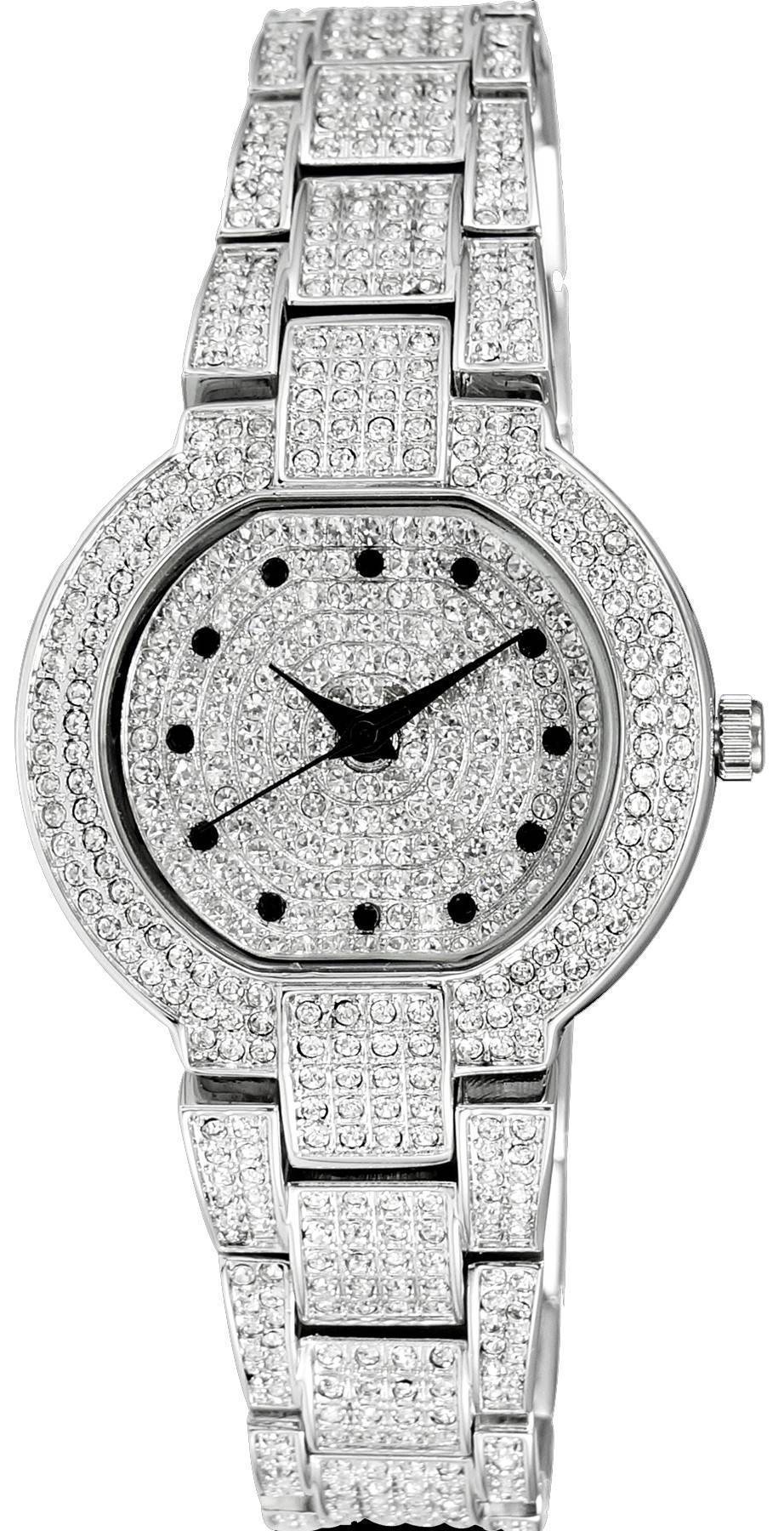 Adee Kaye Astonish Collection Crystal Accents Silberfarbenes Zifferblatt Quarz AK2005-L Damenuhr