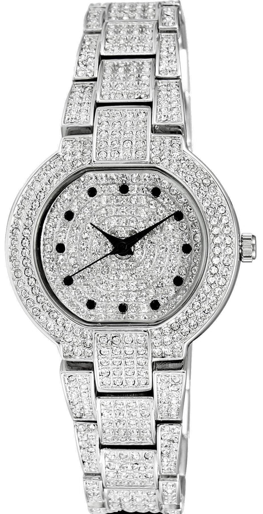 Adee Kaye Astonish Collection Crystal Accents Silberfarbenes Zifferblatt Quarz AK2005-L Damenuhr