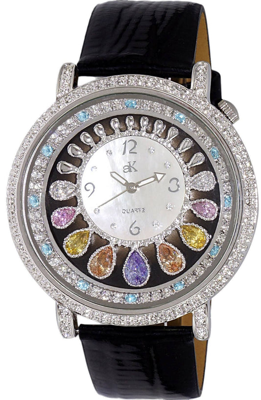 Adee Kaye Tear Drop Collection Crystal Accents White Perlmutt-Zifferblatt Quarz AK2112-L Damenuhr