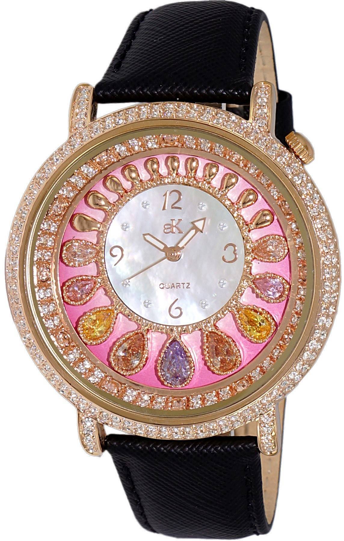 Adee Kaye Tear Drop Collection Crystal Accents Pink And White Perlmutt-Zifferblatt Quarz AK2112-LRG Damenuhr