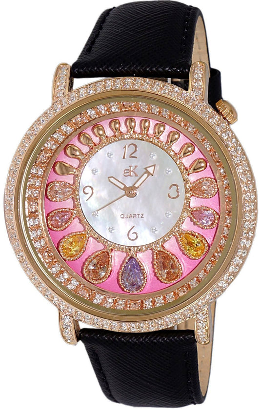 Adee Kaye Tear Drop Collection Crystal Accents Pink And White Perlmutt-Zifferblatt Quarz AK2112-LRG Damenuhr
