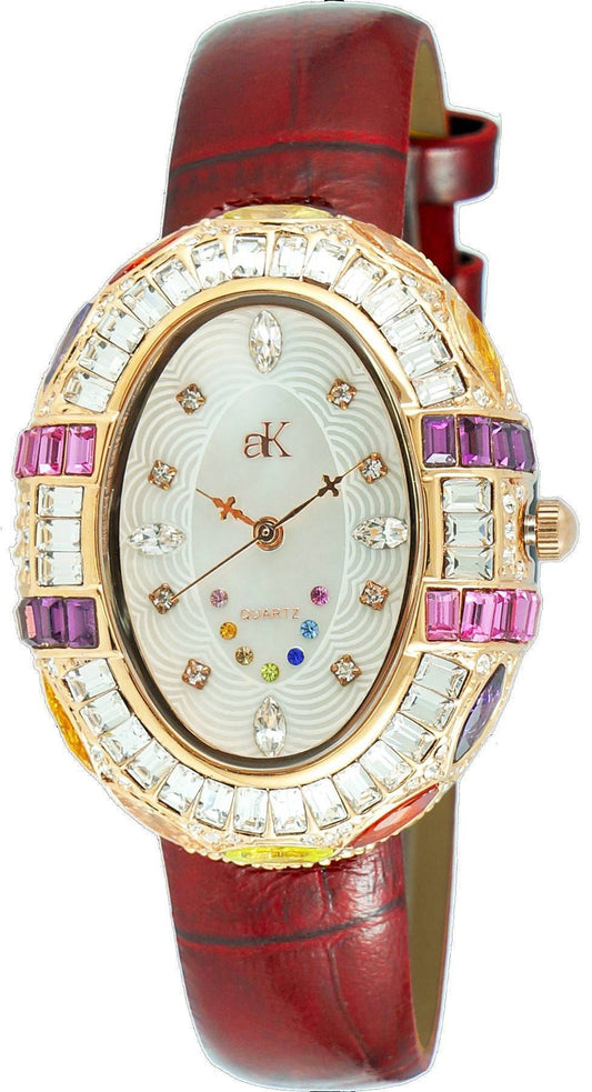 Adee Kaye Crown Collection Crystal Accents White Perlmutt-Zifferblatt Quarz AK2113-LRG Damenuhr