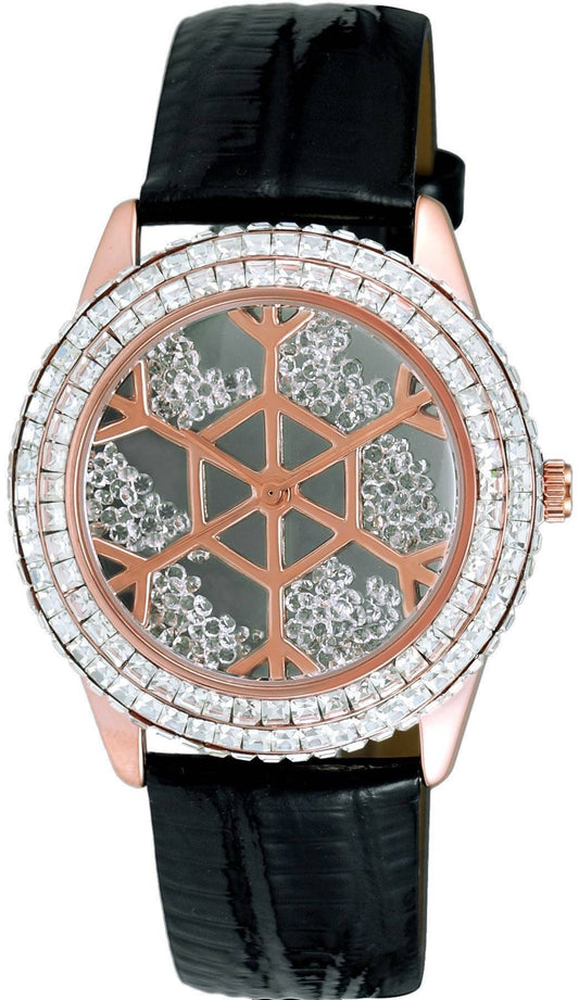 Adee Kaye Snowflakes Collection Crystal Accents Graues Zifferblatt Quarz AK2115-LRG Damenuhr