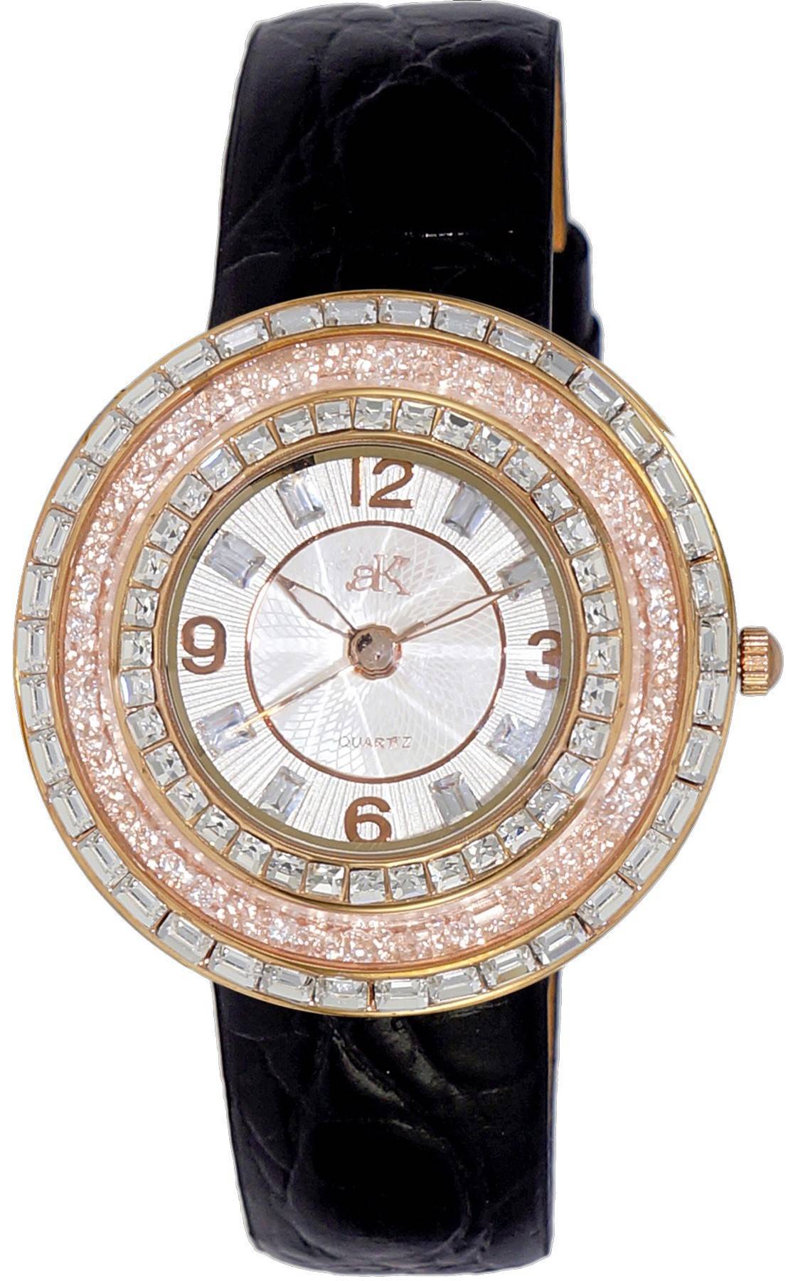 Adee Kaye Facceta Collection Crystal Accents White Perlmutt-Zifferblatt Quarz AK2116-LWT Damenuhr