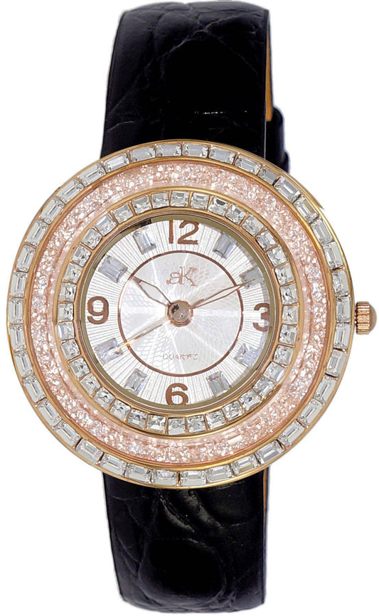 Adee Kaye Facceta Collection Crystal Accents White Perlmutt-Zifferblatt Quarz AK2116-LWT Damenuhr