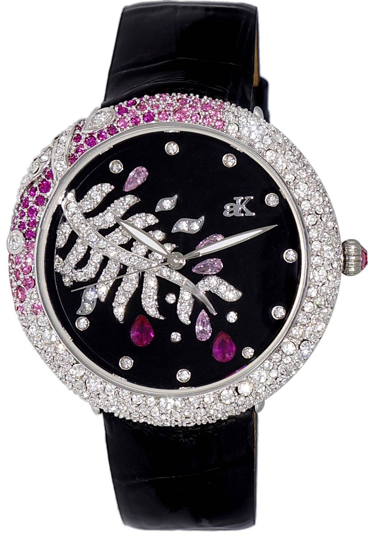 Adee Kaye Majestic Collection Crystal Accents Schwarzes Zifferblatt Quarz AK2118-L Damenuhr