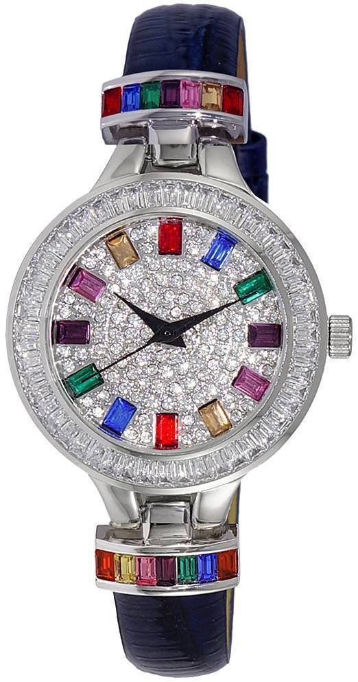 Adee Kaye Mondo G-3 Collection Crystal Accents Multi-Color Austrian Stone Dial Quarz AK2522-LCBU Damenuhr