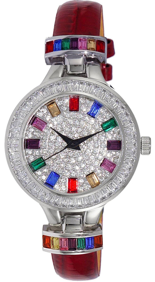 Adee Kaye Gems Collection Crystal Accents Multi-Color Austrian Stone Dial Quarz AK2522-LCRD Damenuhr