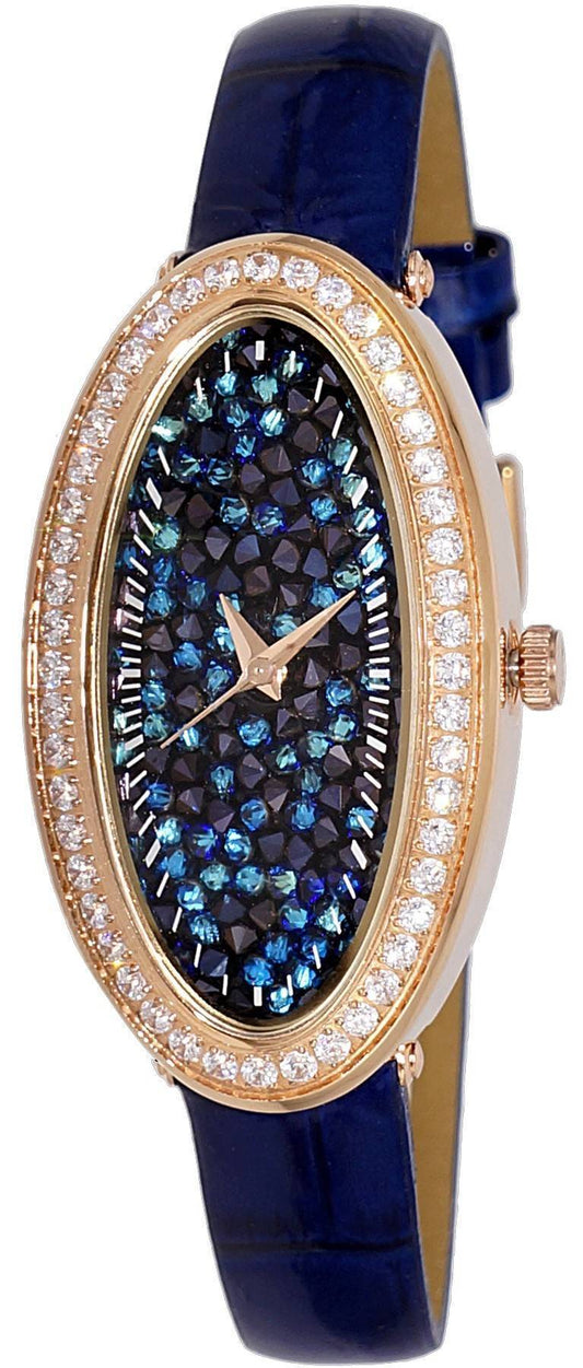 Adee Kaye Aura Collection Crystal Accents Blaues Zifferblatt Quarz AK2523-LR GBU Damenuhr