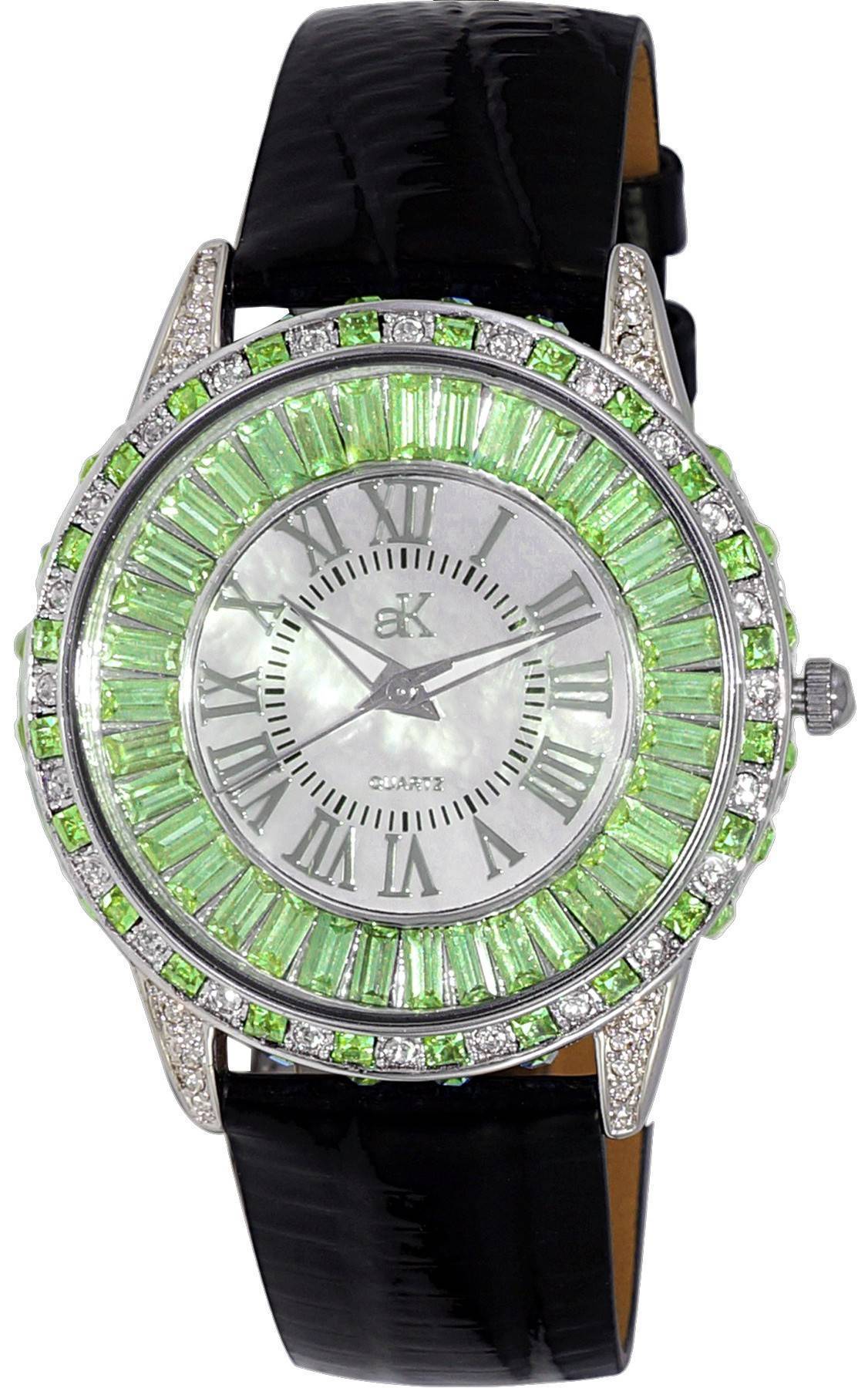 Adee Kaye Marquee Collection Crystal Accents White Perlmutt-Zifferblatt Quarz AK2524-LGN Damenuhr