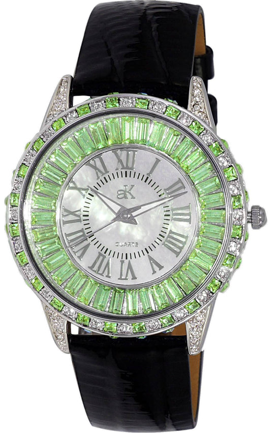 Adee Kaye Marquee Collection Crystal Accents White Perlmutt-Zifferblatt Quarz AK2524-LGN Damenuhr