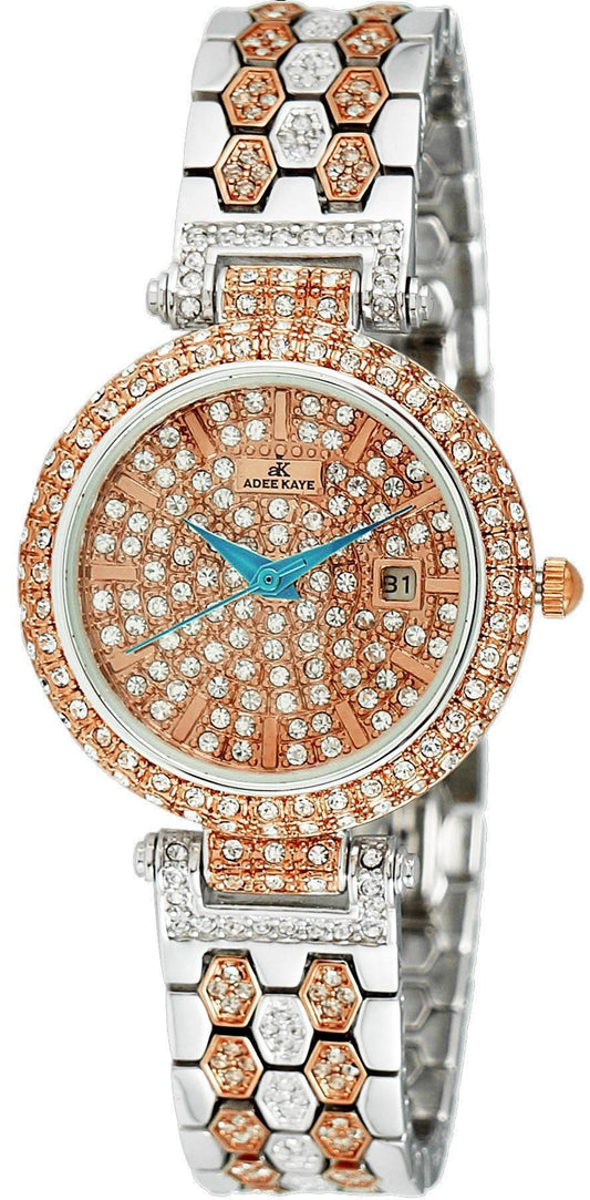 Adee Kaye Finess Crystal Accents Gold Tone Dial Quarz AK2526-L2R Damenuhr