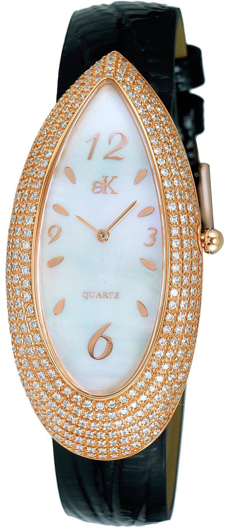 Adee Kaye Pear Collection Crystal Accents White Perlmutt-Zifferblatt Quarz AK2527-LRG Damenuhr