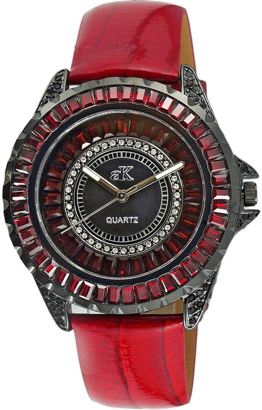 Adee Kaye Mondo G-3 Collection Crystal Accents Sunray Brass Rhodium Plated Dial Quarz AK2727-B Damenuhr