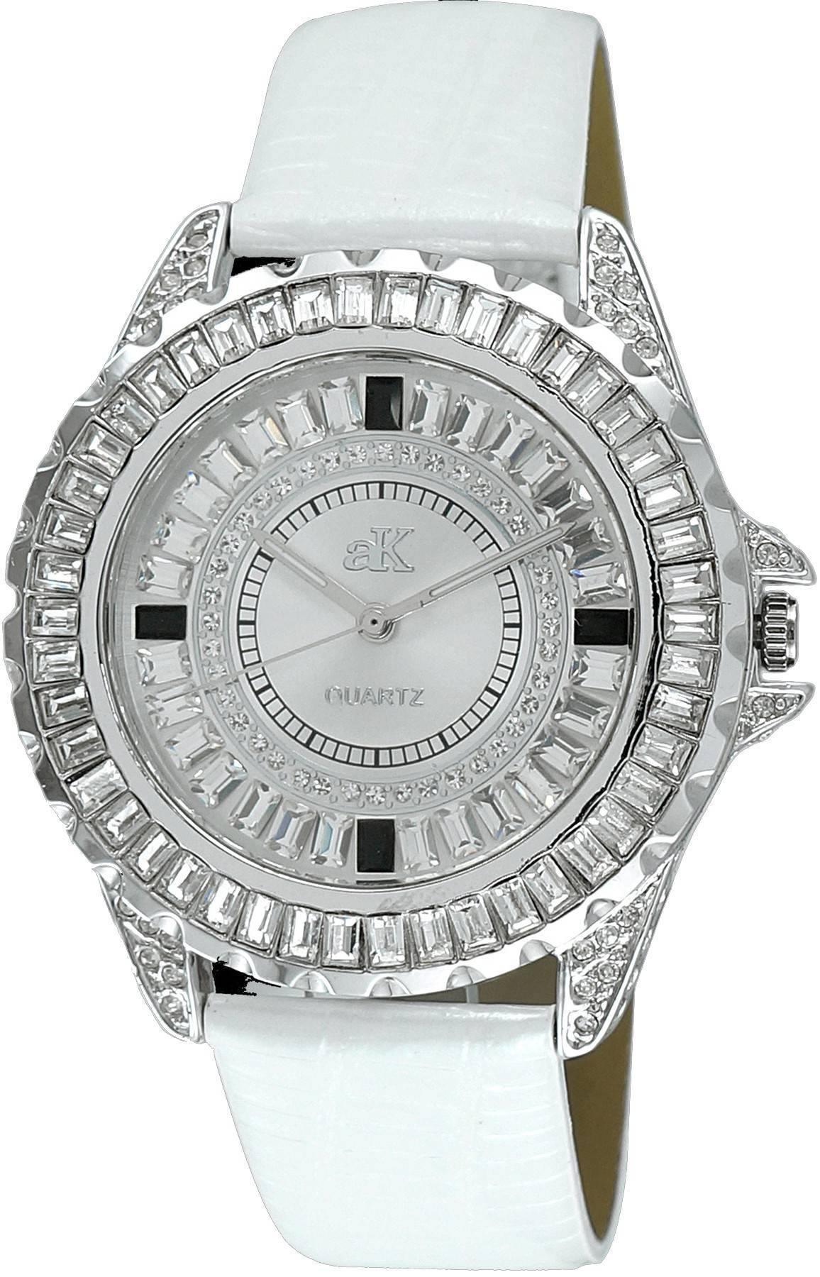 Adee Kaye Mondo G-3 Collection Crystal Accents Silver Brass Rhodium Plated Dial Quarz AK2727-S Damenuhr