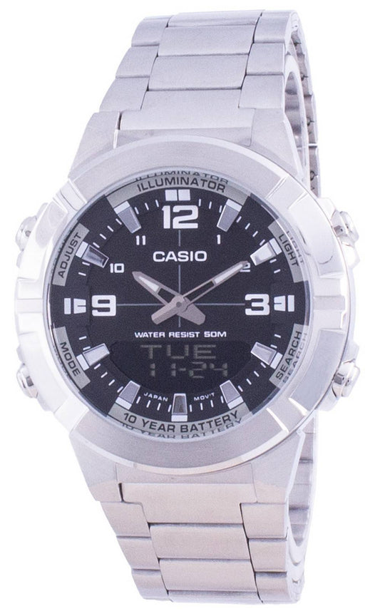 Casio Analog Digital Weltzeit Edelstahl AMW-870D-1A AMW870D-1 Herrenuhr