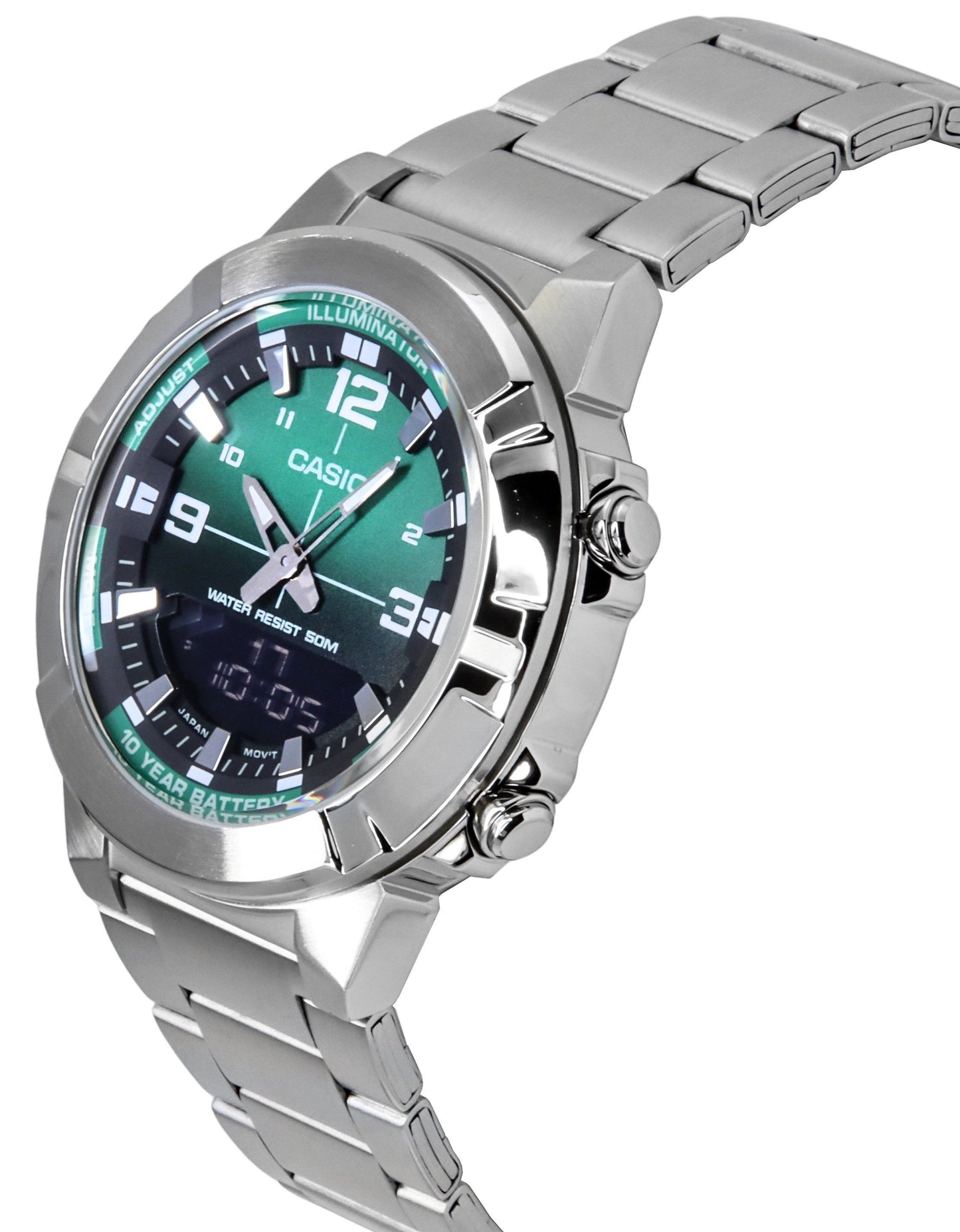 Casio Analog Digital Combination Edelstahl Gr?nes Zifferblatt Quarz AMW-870DA-3AV Herrenuhr