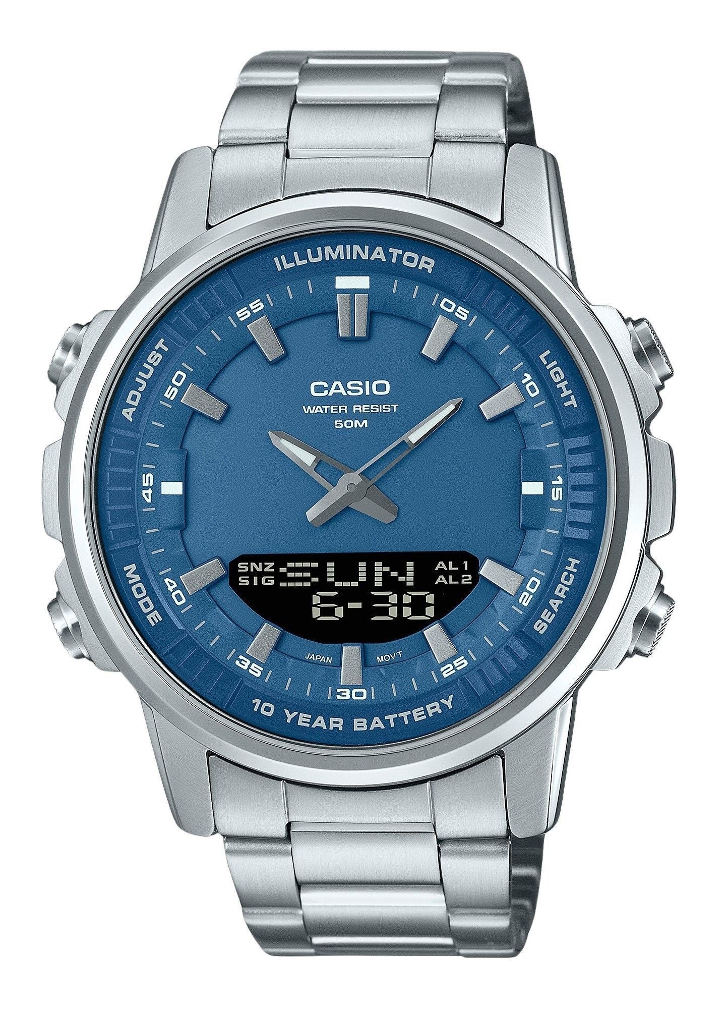 Casio Analog Digital Combination Edelstahl Blaues Zifferblatt Quarz AMW-880D-2A1V Herrenuhr