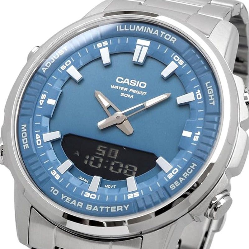 Casio Analog Digital Combination Edelstahl Blaues Zifferblatt Quarz AMW-880D-2A1V Herrenuhr