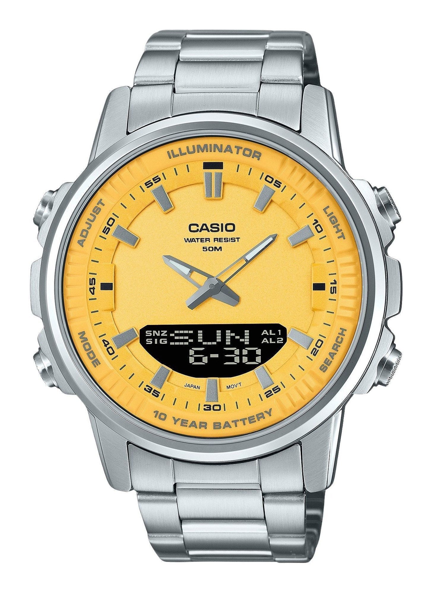 Casio Analog Digital Combination Edelstahl Yellow Dial Quarz AMW-880D-9AV Herrenuhr