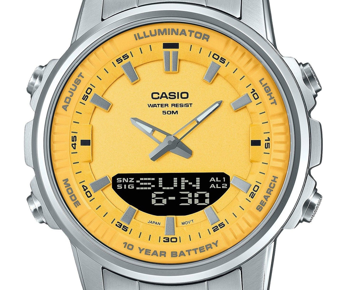 Casio Analog Digital Combination Edelstahl Yellow Dial Quarz AMW-880D-9AV Herrenuhr