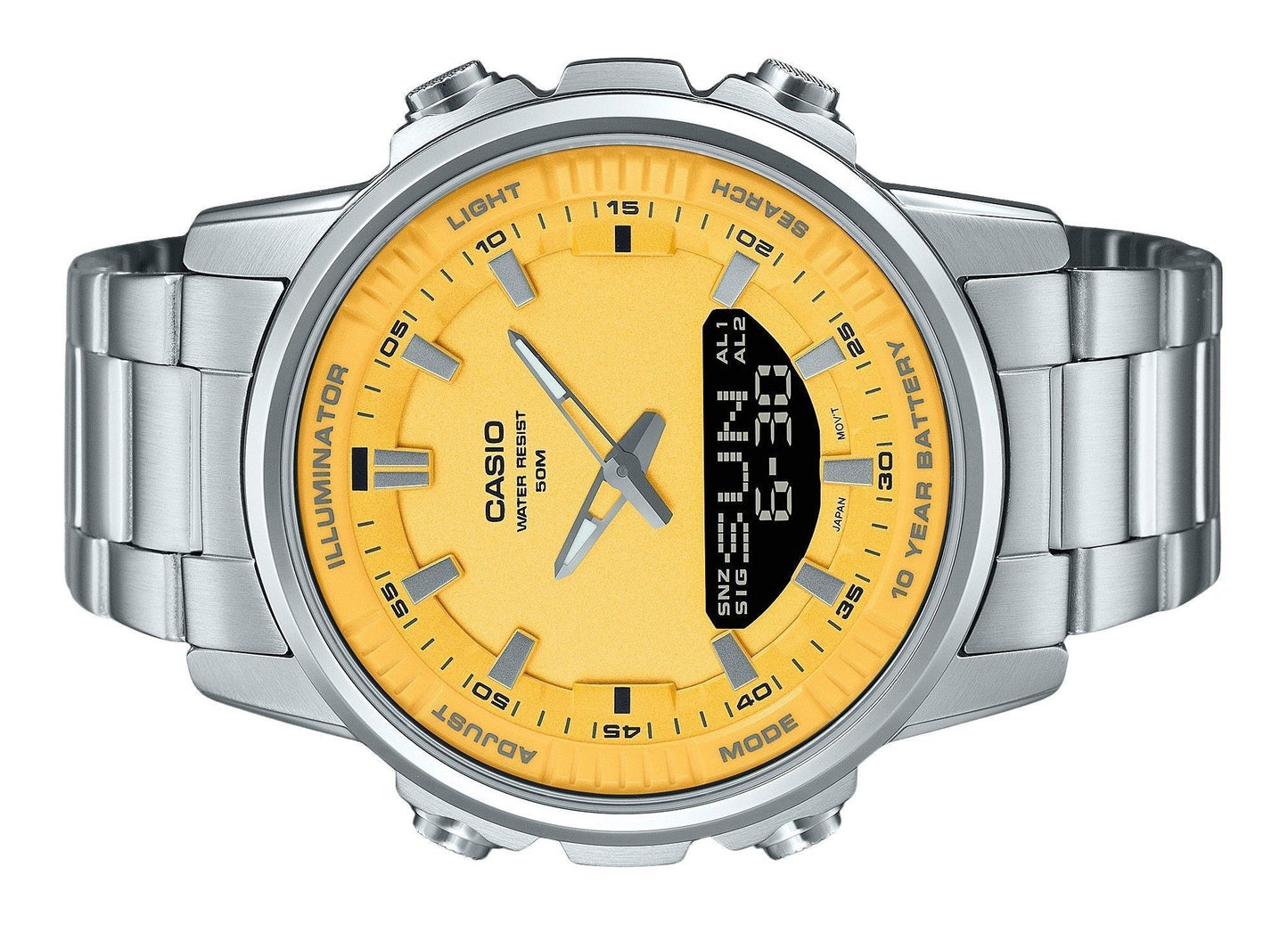 Casio Analog Digital Combination Edelstahl Yellow Dial Quarz AMW-880D-9AV Herrenuhr