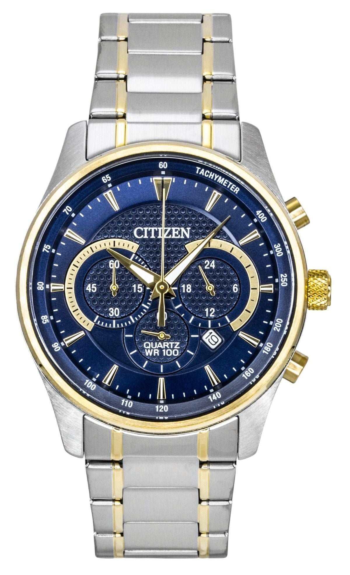 Citizen Chronograph Two Tone Edelstahl Blaues Zifferblatt Quarz AN8194-51L 100M Herrenuhr